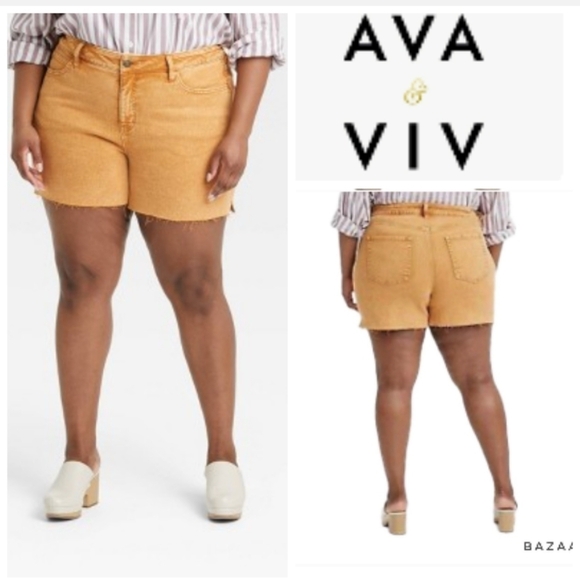 Ava & Viv Pants - 🍊 Ava & Viv Women's Raw Hem Mid Rise Midi Jean Shorts. NWOT Size 16W